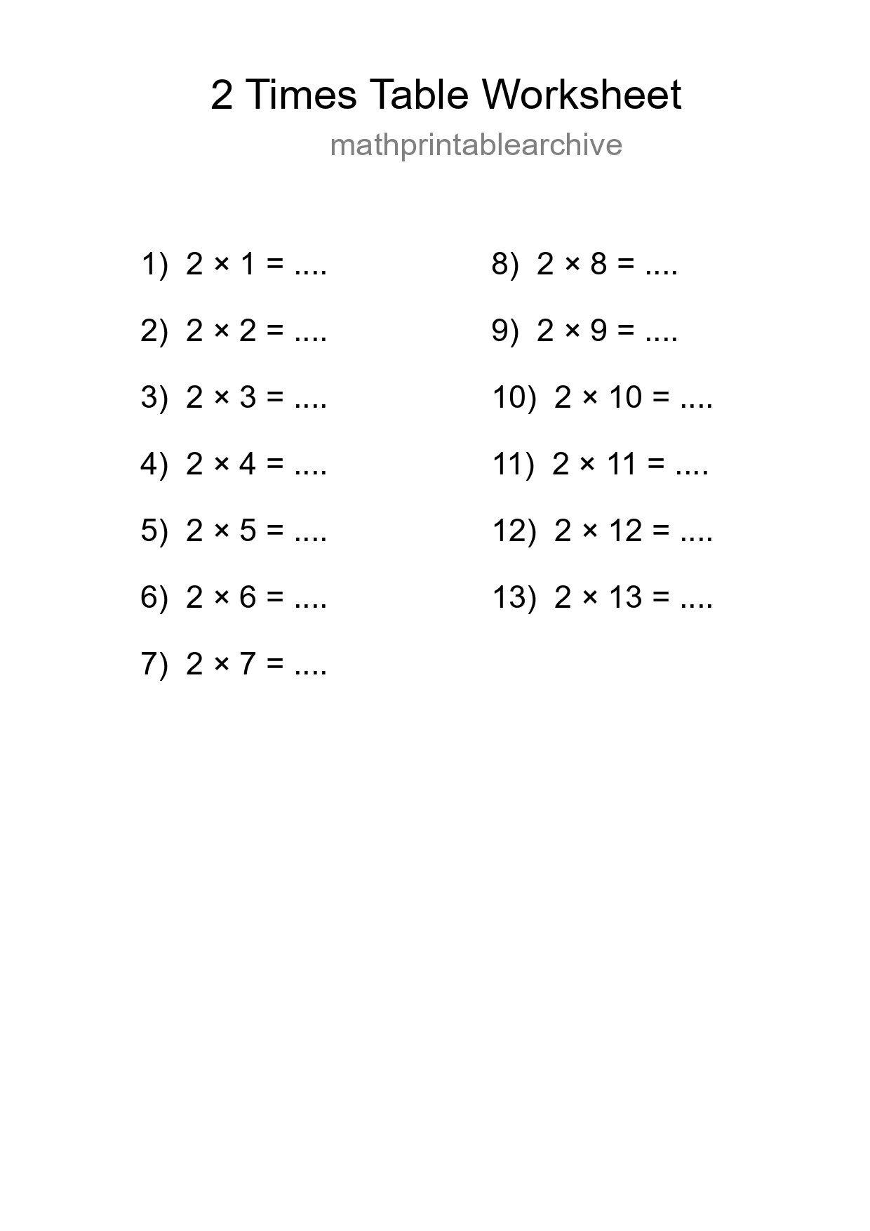 2 Times Table Worksheet For Grade 2 With Answers - Part 86