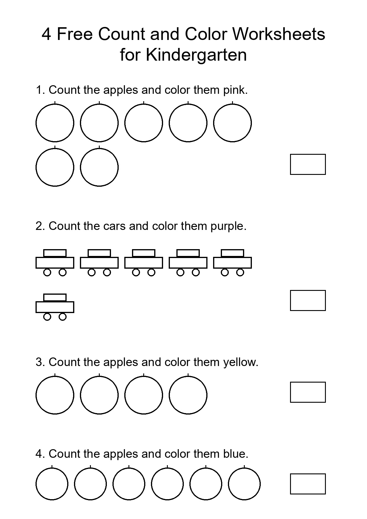 4 Free Count and Color Worksheets for Kindergarten