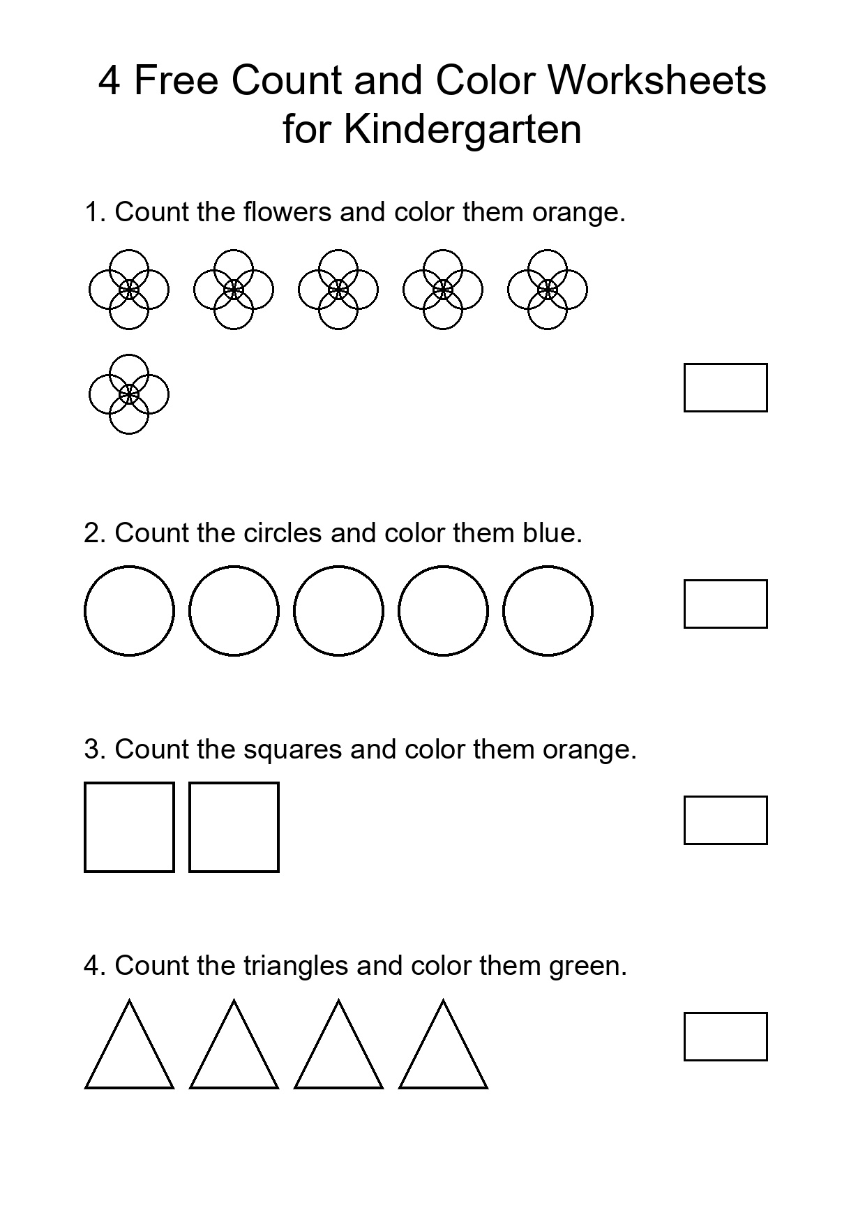 4 Free Count and Color Worksheets for Kindergarten