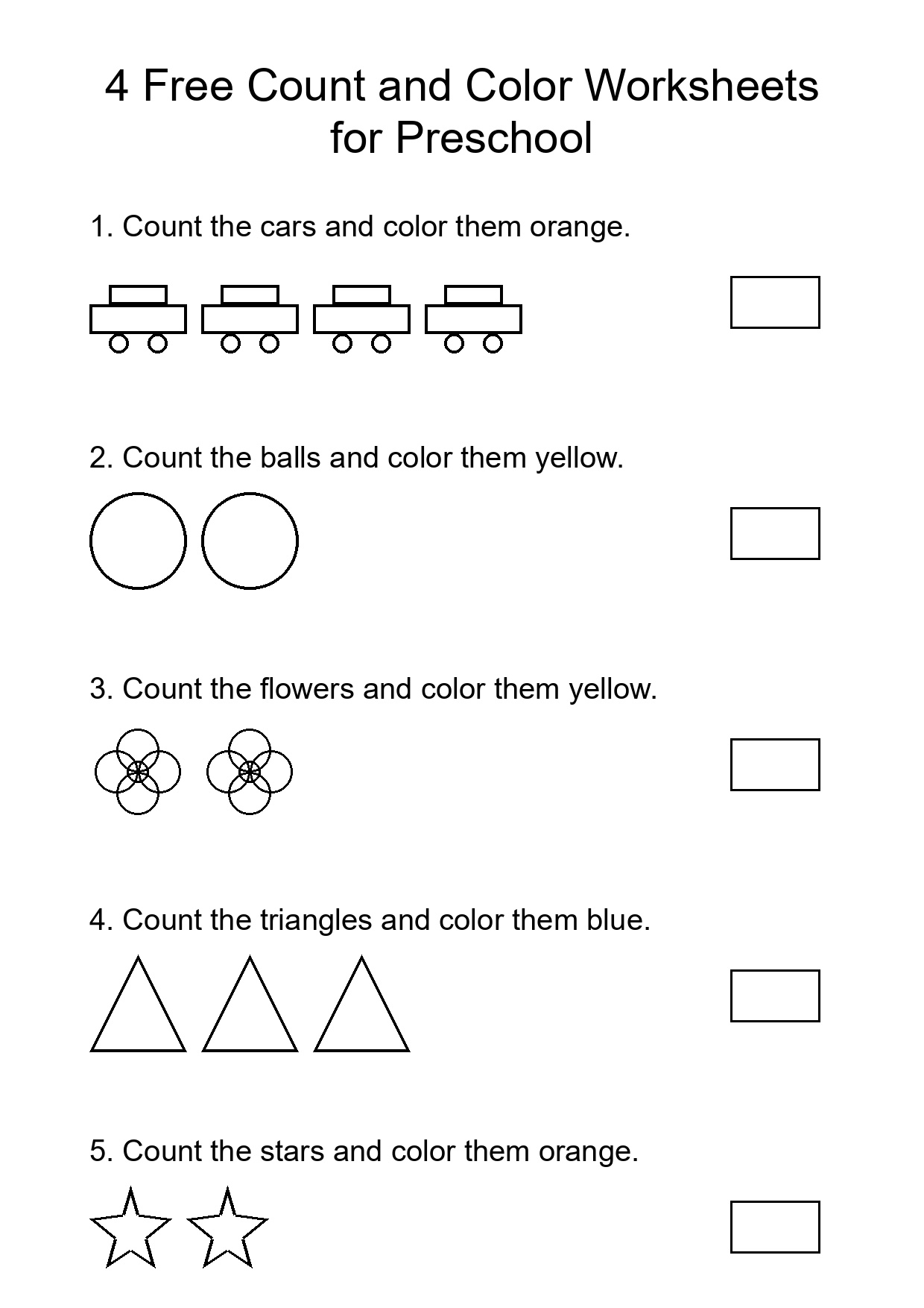 4 Free Count and Color Worksheets for Preschool