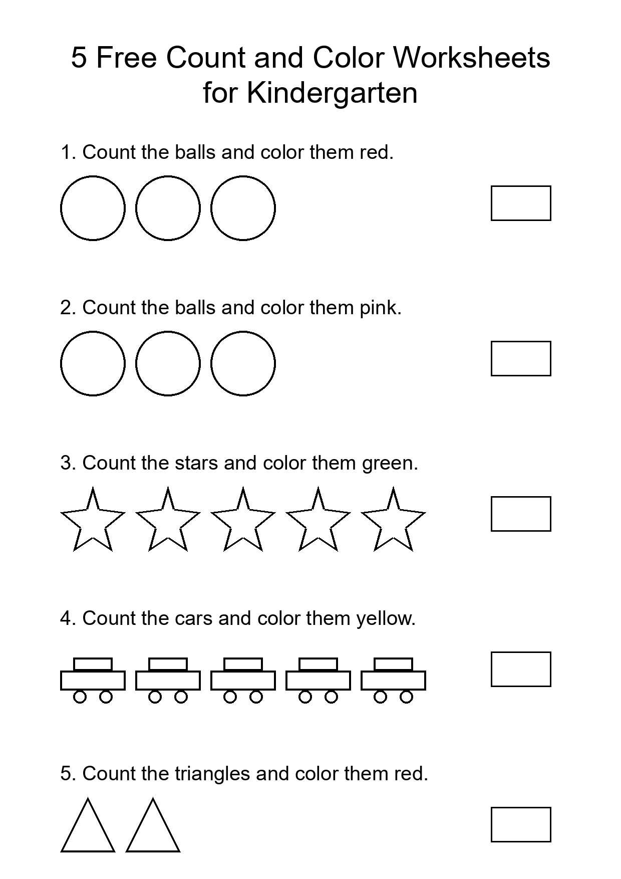 5 Free Count and Color Worksheets for Kindergarten