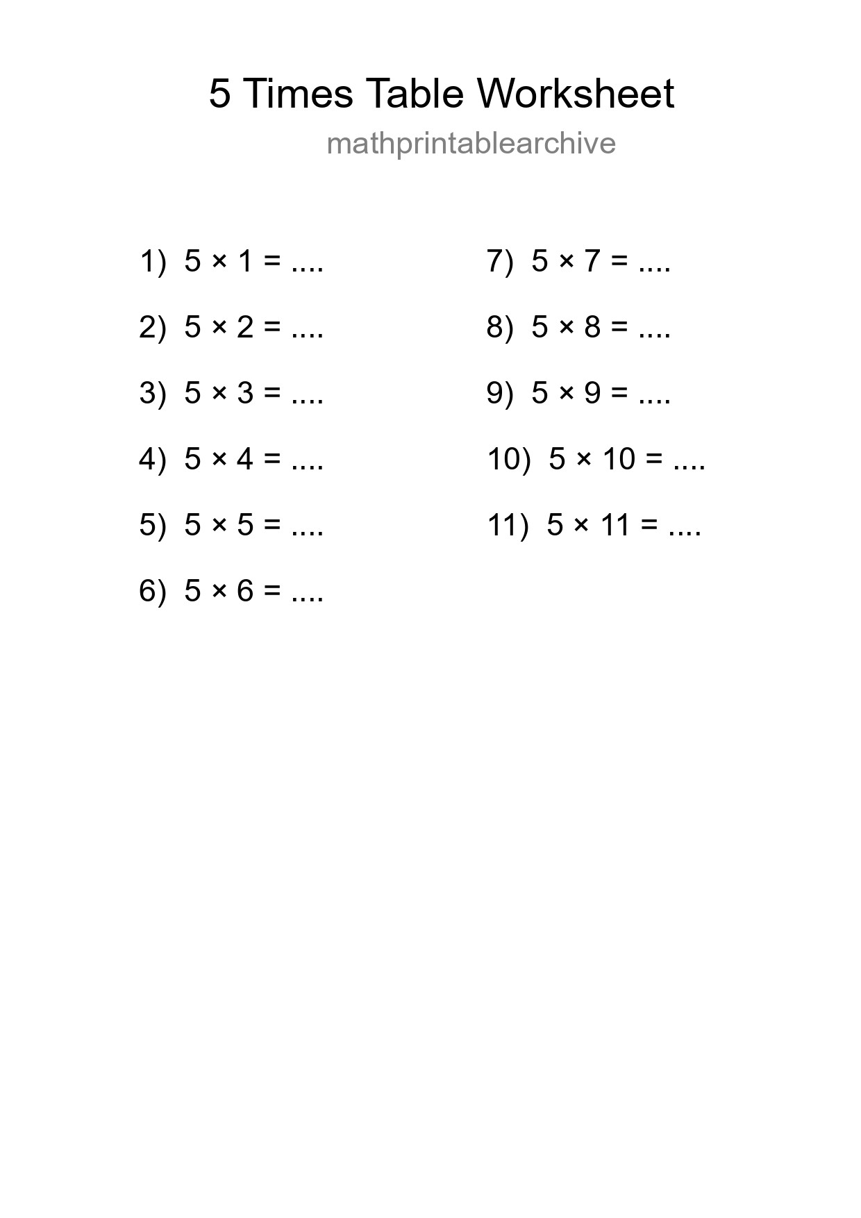 5 Times Table Worksheet For Grade 2 - Part 75