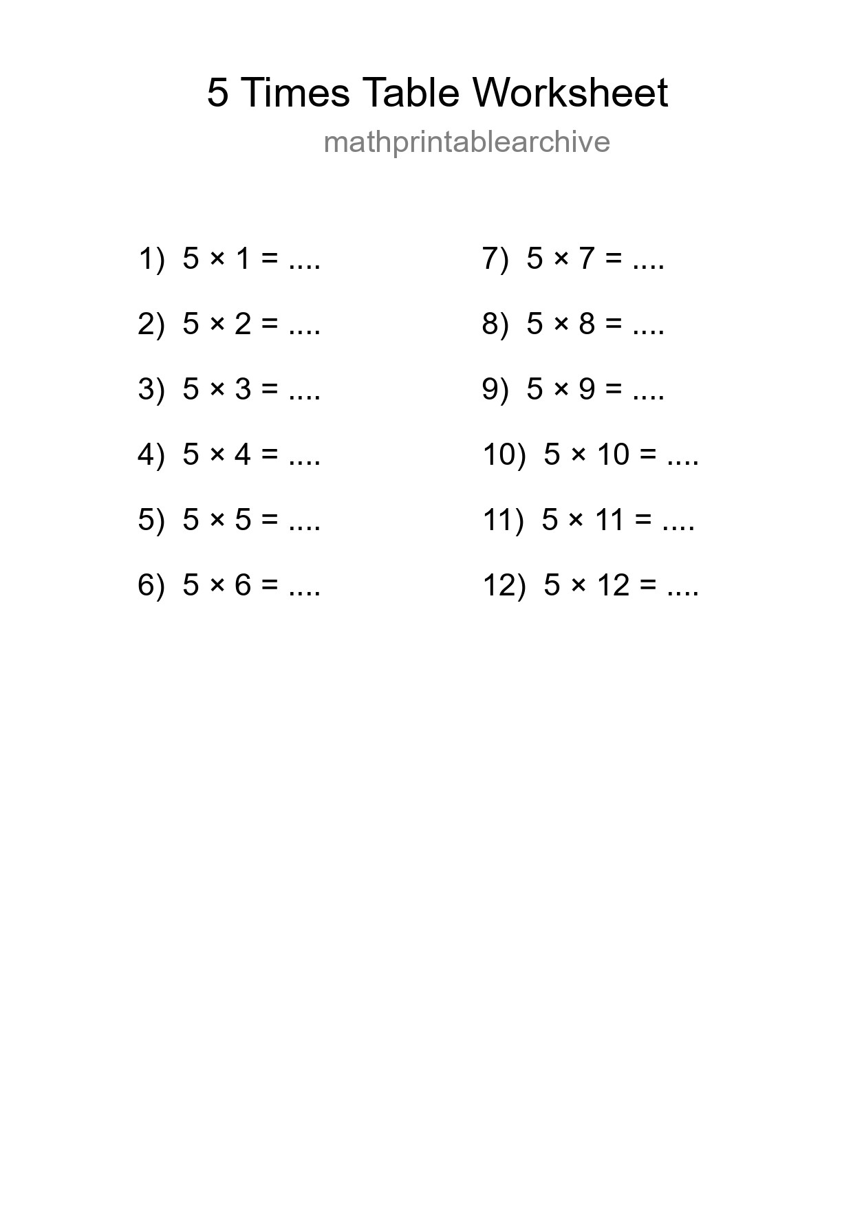 5 Times Table Worksheet For Grade 2 With Answers - Part 97