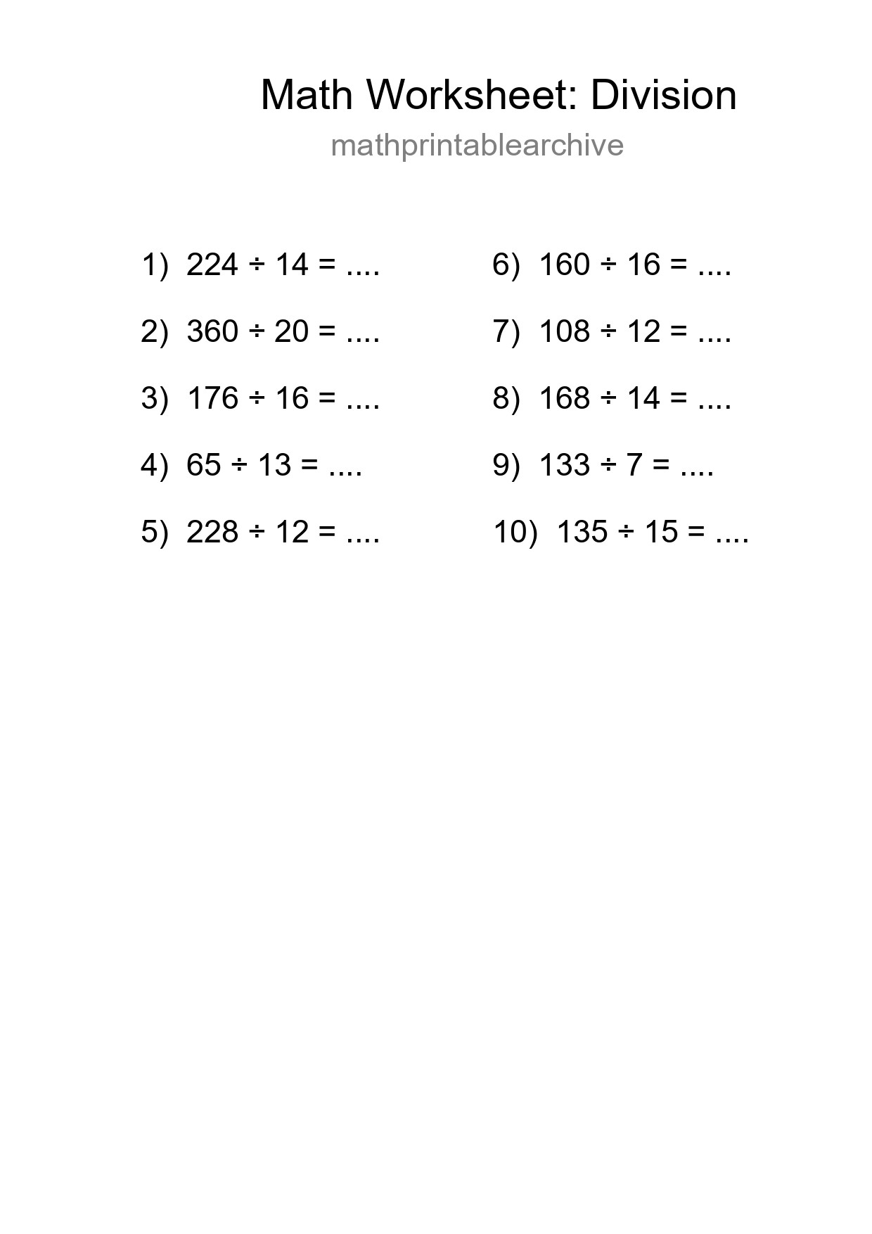 Free 10 Division Math Worksheet For Grade 2 - Part 26