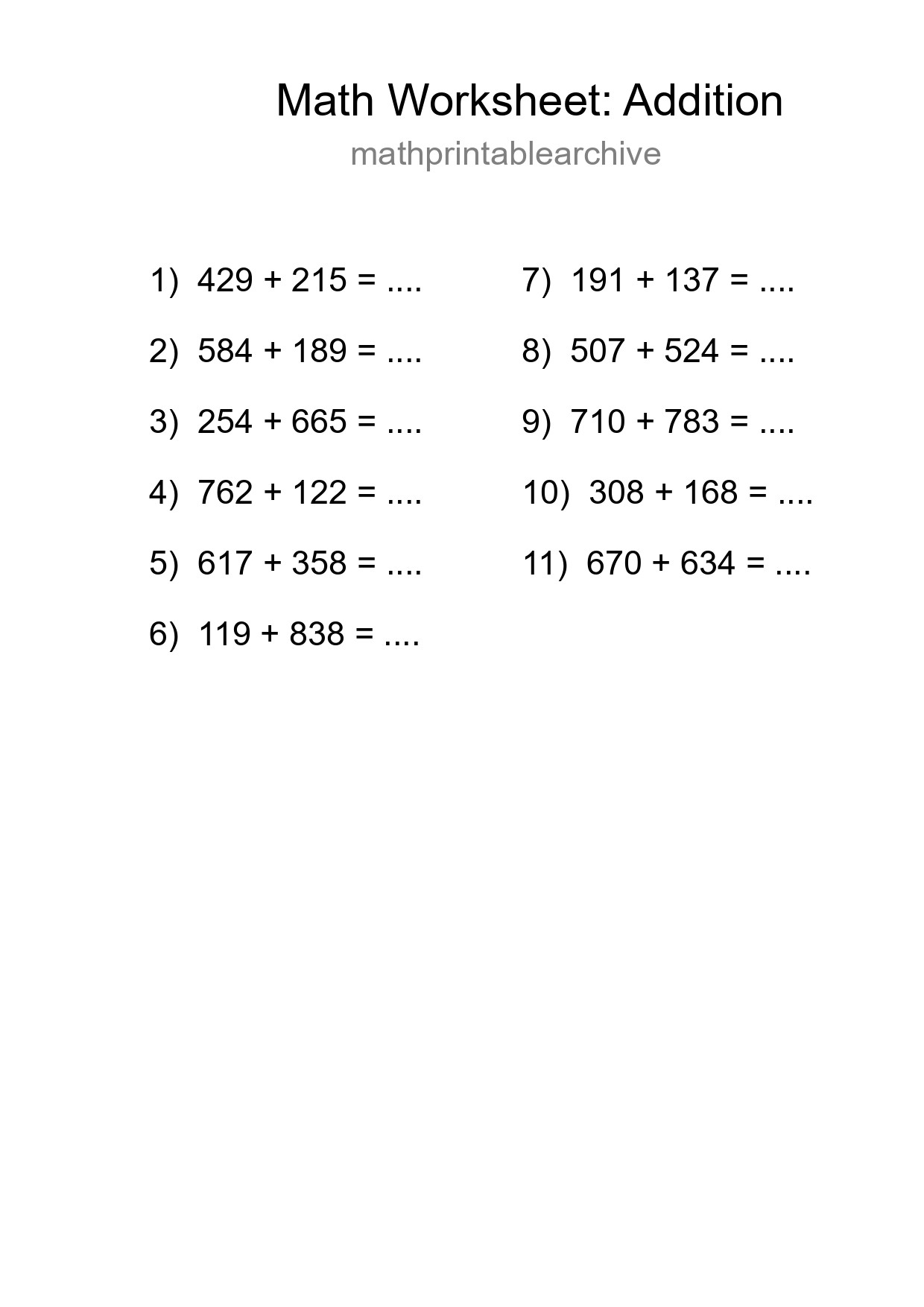 Free 11 Addition Math Worksheet For Grade 5 - Part 89