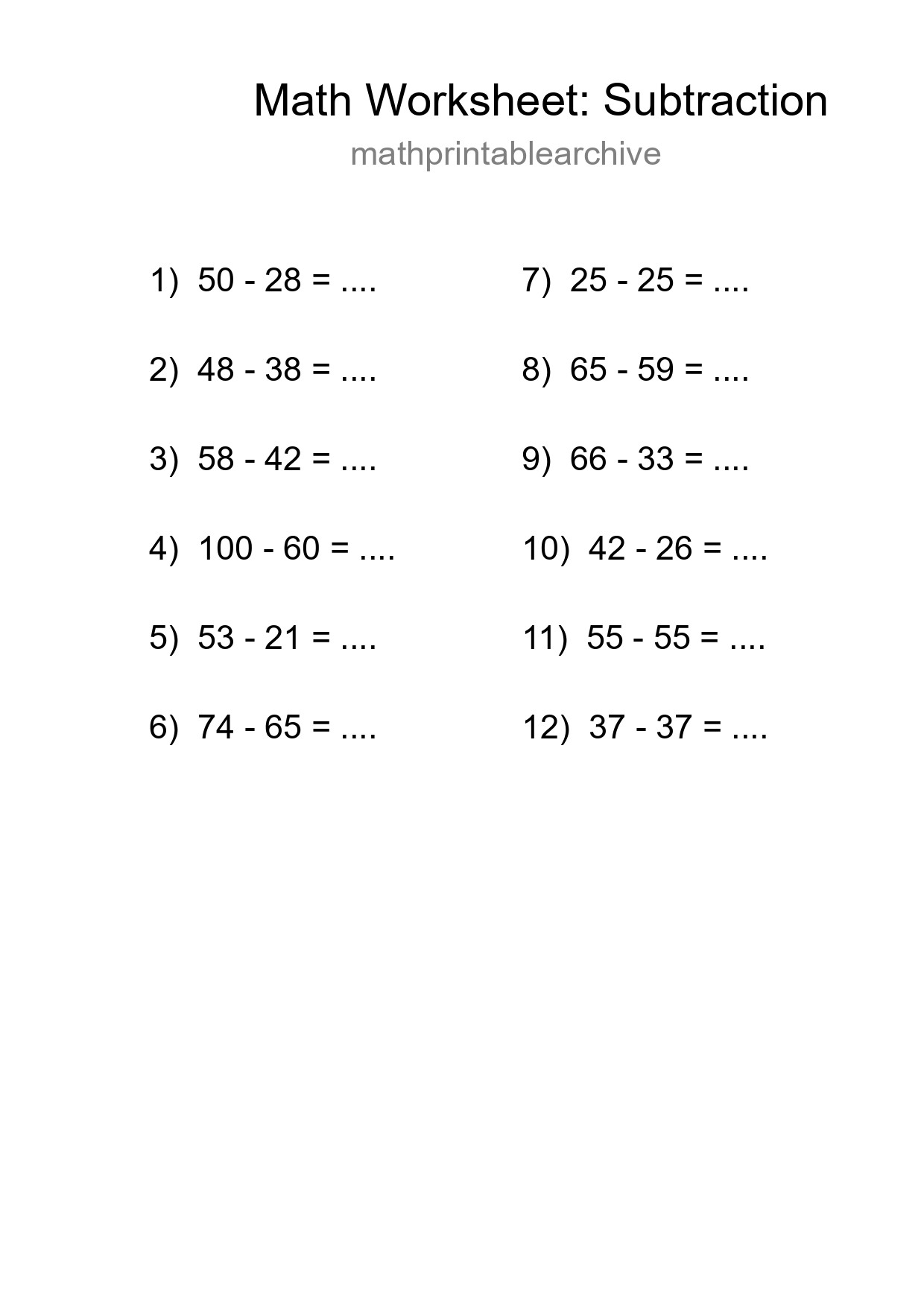 Free 12 Subtraction Math Worksheet For Grade 3 With Answers - Part 96
