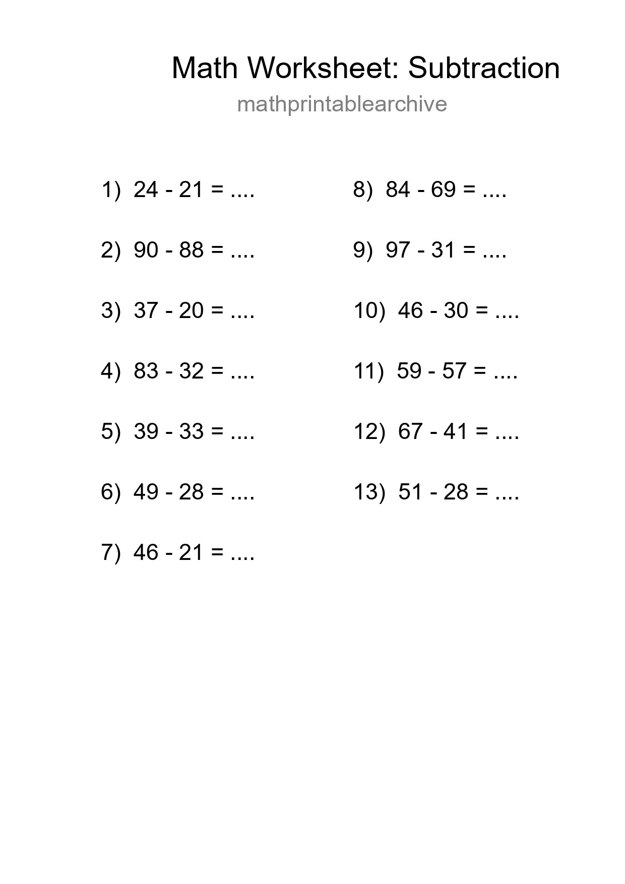 Free 13 Subtraction Math Worksheet For Grade 3 With Answers - Part 74