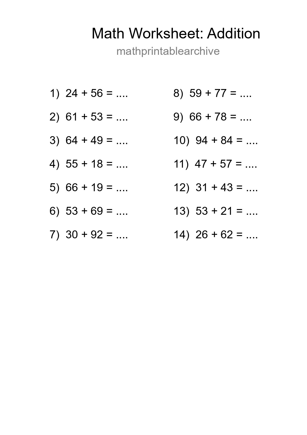 Free 14 Addition Math Worksheet For Grade 3 With Answers - Part 133