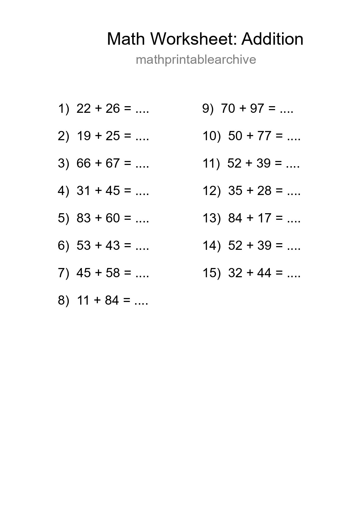 Free 15 Addition Math Worksheet For Grade 3 - Part 232
