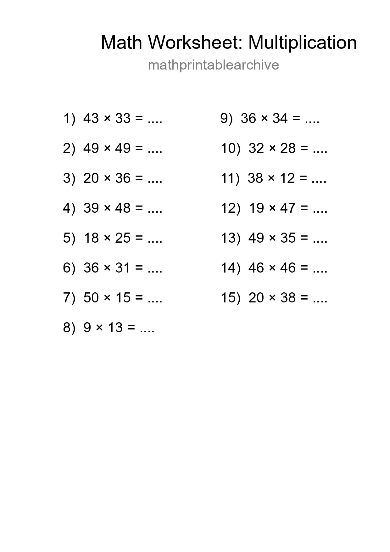 Free 15 Multiplication Math Worksheet For Grade 2 With Answers - Part 117