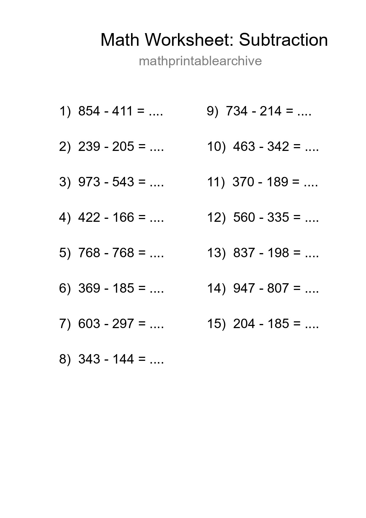 Free 15 Subtraction Math Worksheet For Grade 5 - Part 272