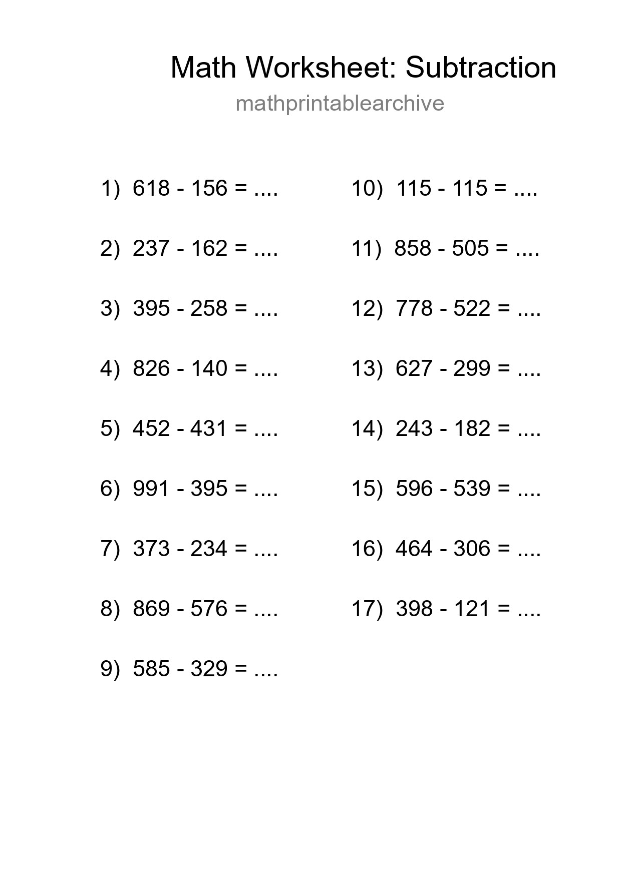 Free 17 Subtraction Math Worksheet For Grade 5 - Part 30