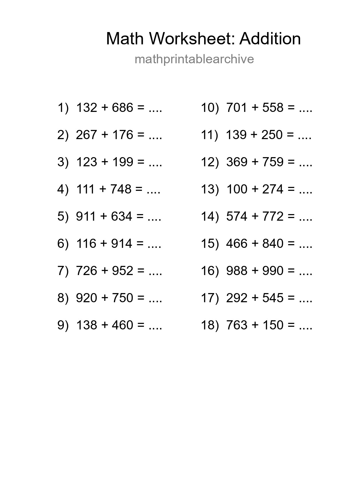 Free 18 Addition Math Worksheet For Grade 5 With Answers - Part 166