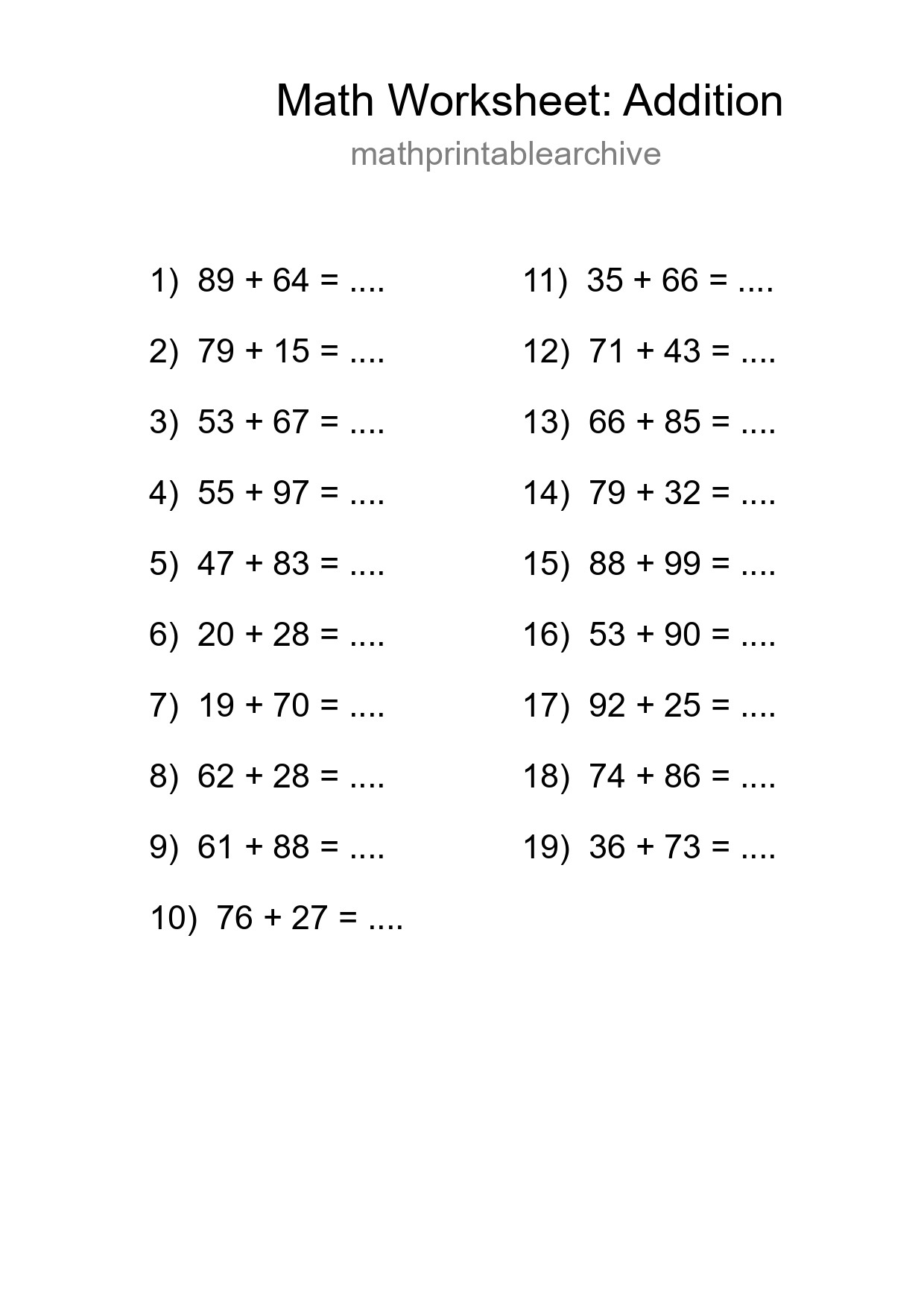 Free 19 Addition Math Worksheet For Grade 3 With Answers - Part 23