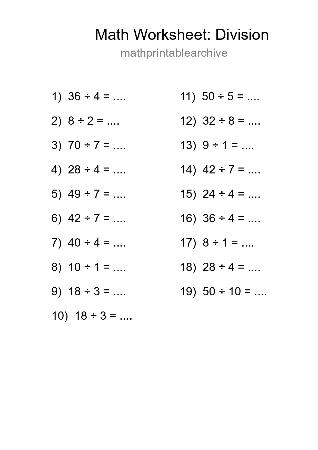 Free 19 Division Math Worksheet For Grade 1 - Part 290
