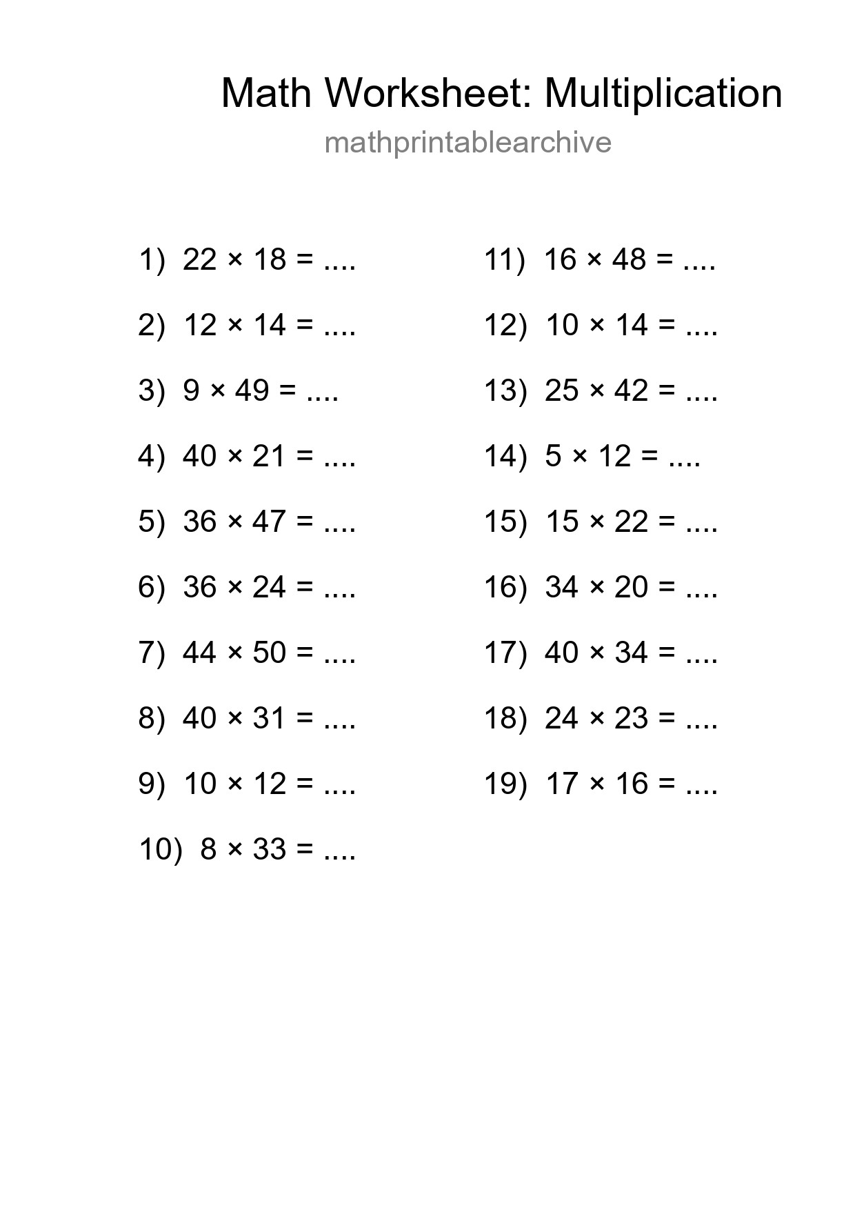 Free 19 Multiplication Math Worksheet For Grade 2 - Part 73