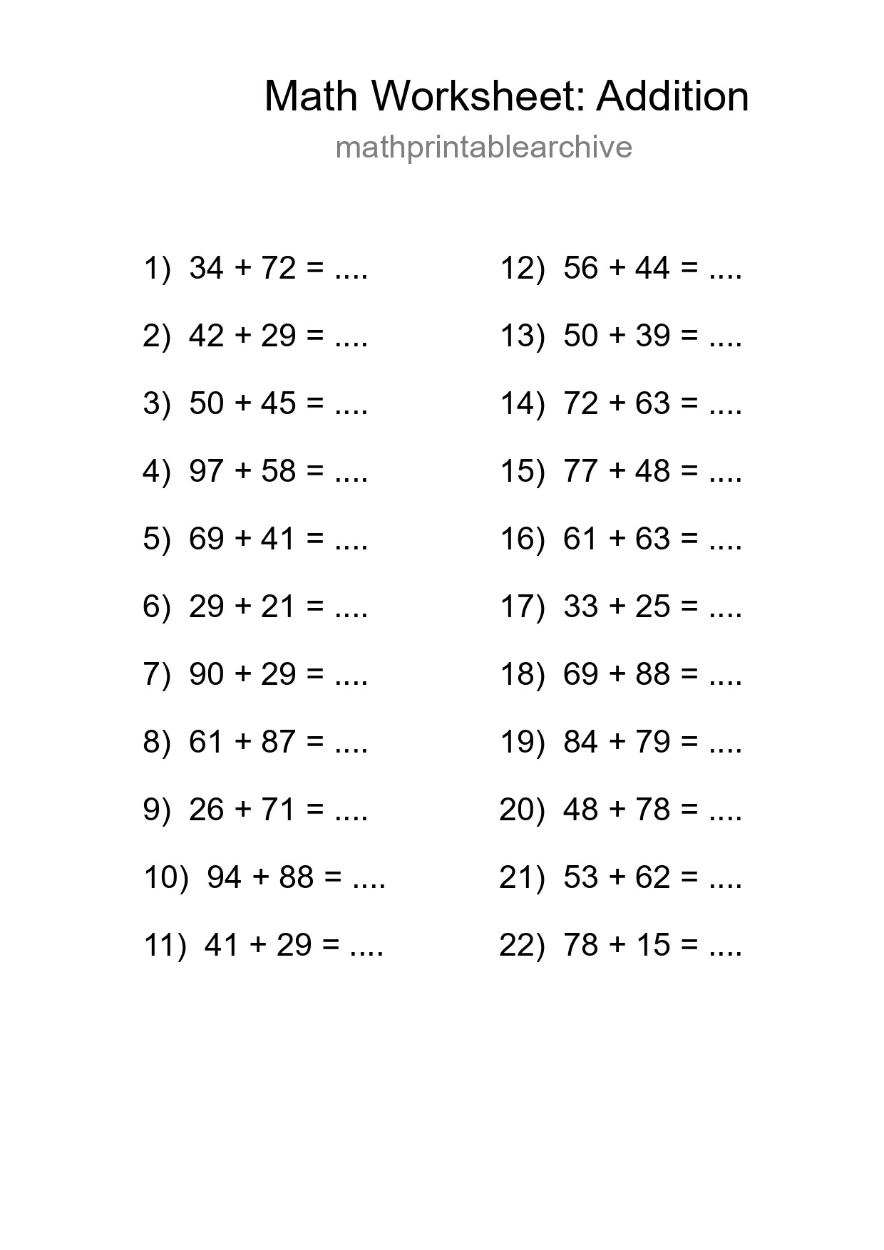 Free 22 Addition Math Worksheet For Grade 3 - Part 12