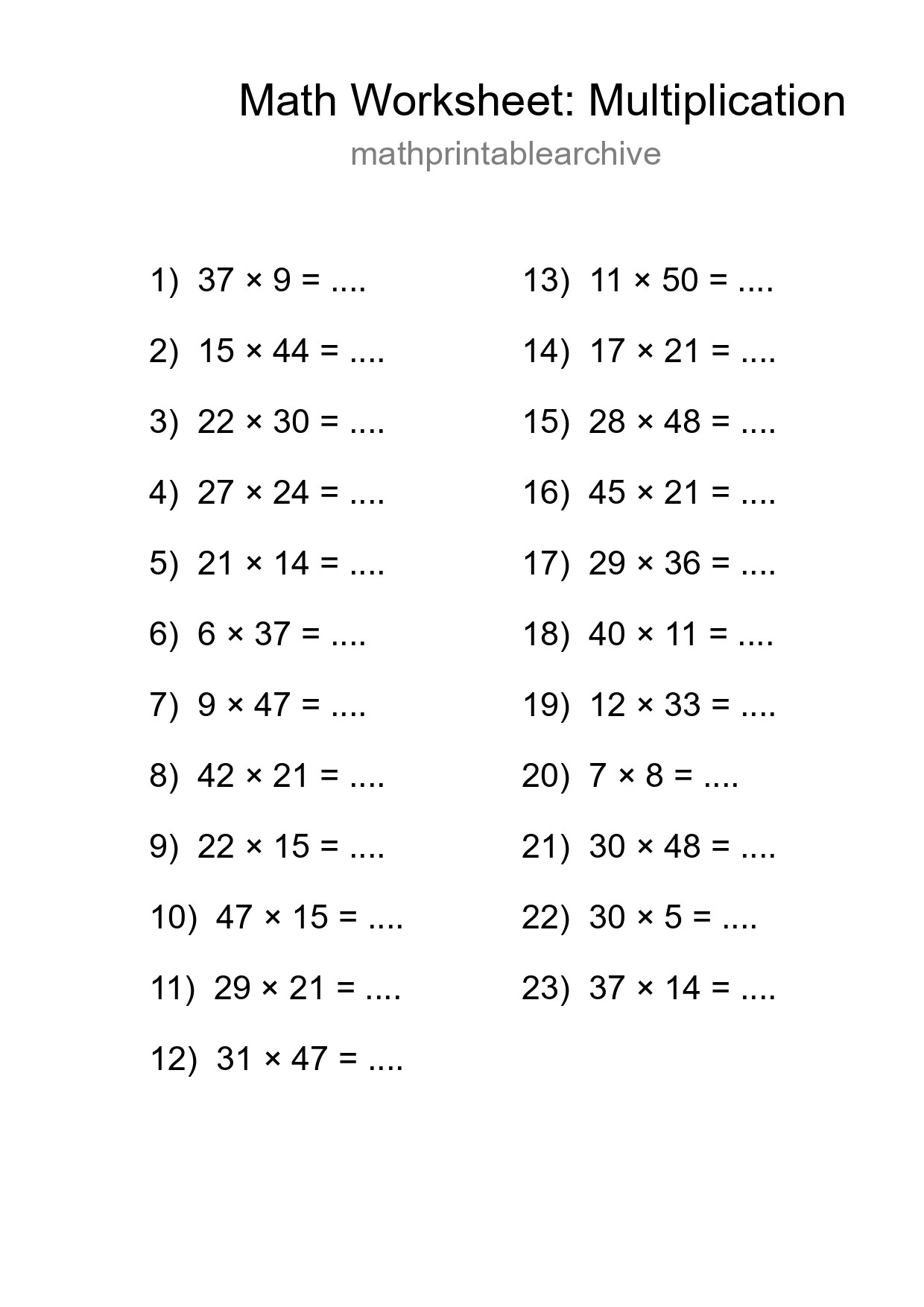 Free 23 Multiplication Math Worksheet For Grade 2 - Part 62
