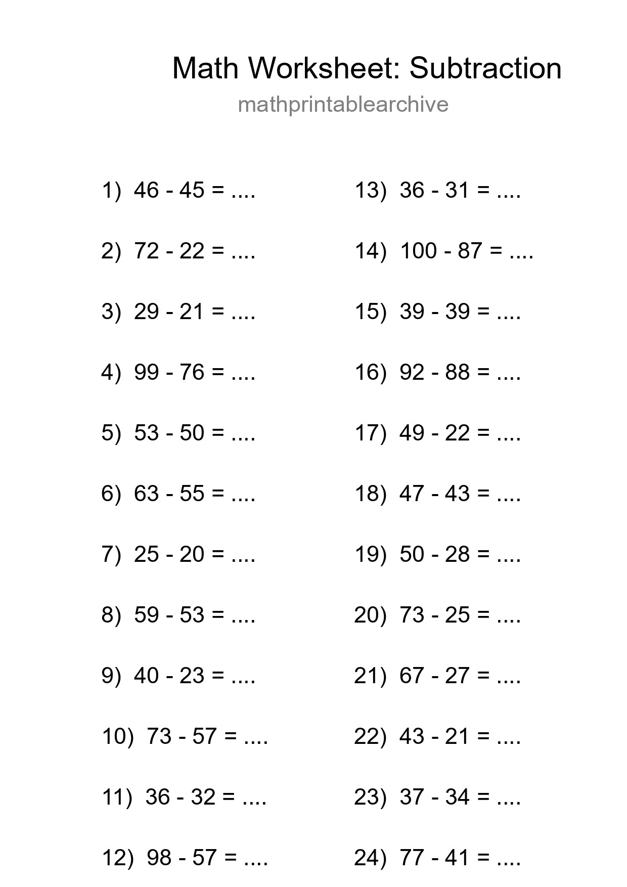 Free 24 Subtraction Math Worksheet For Grade 3 - Part 129