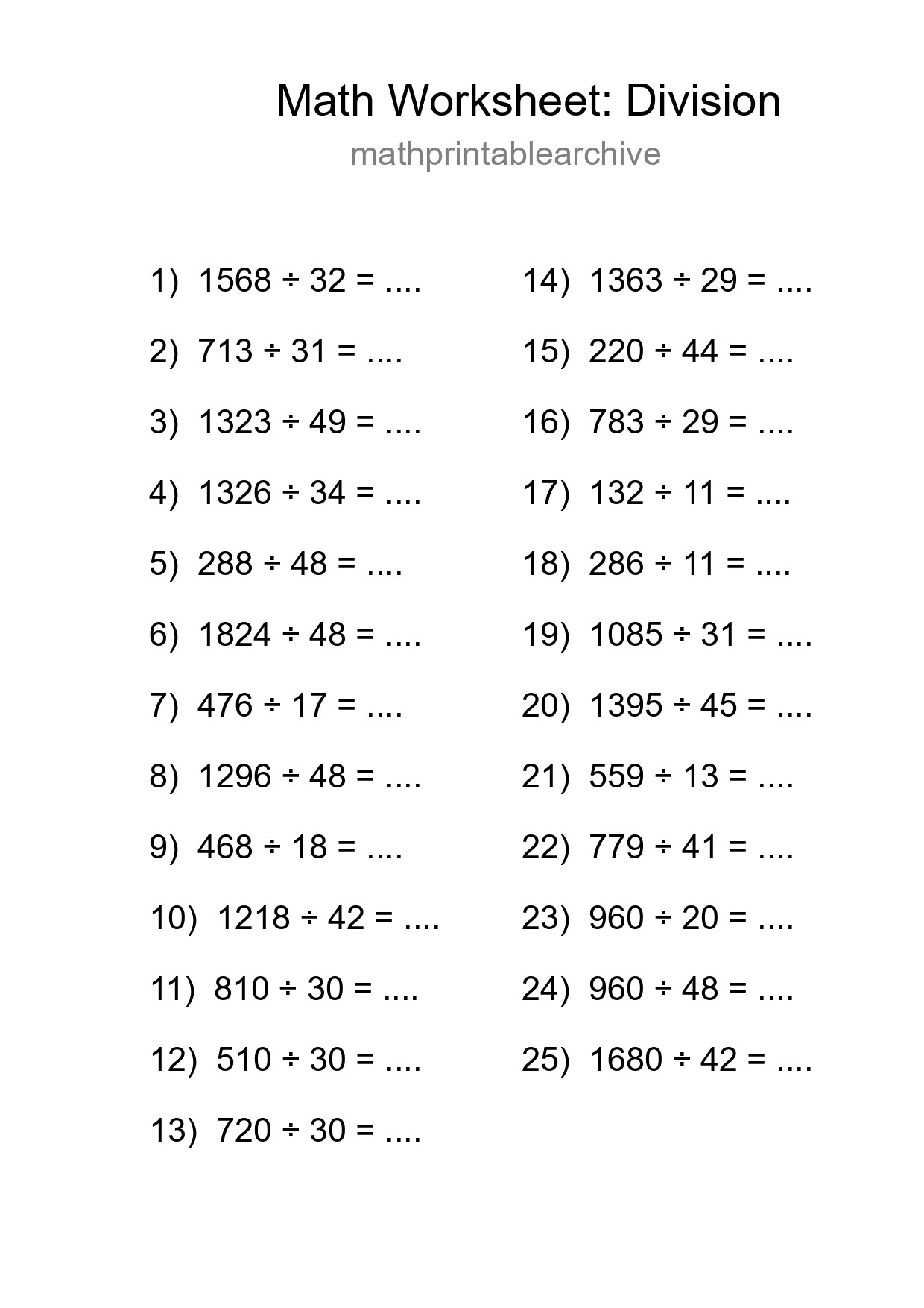 Free 25 Division Math Worksheet For Grade 2 - Part 180