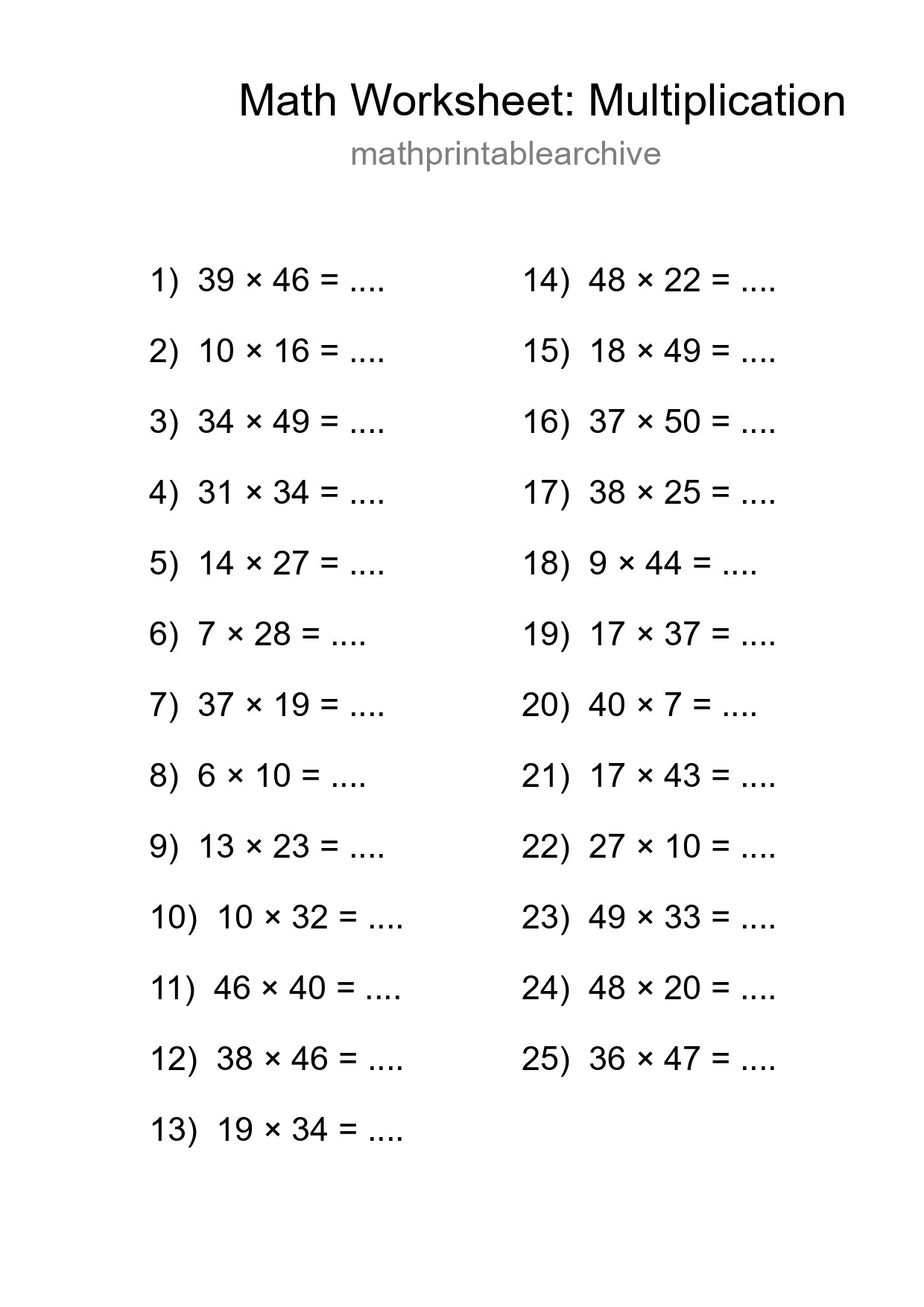 Free 25 Multiplication Math Worksheet For Grade 2 - Part 238