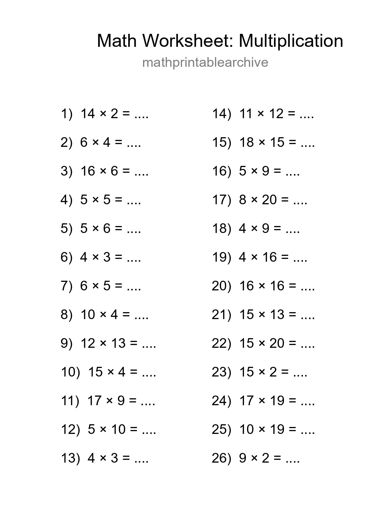 Free 26 Multiplication Math Worksheet For Grade 2 - Part 139