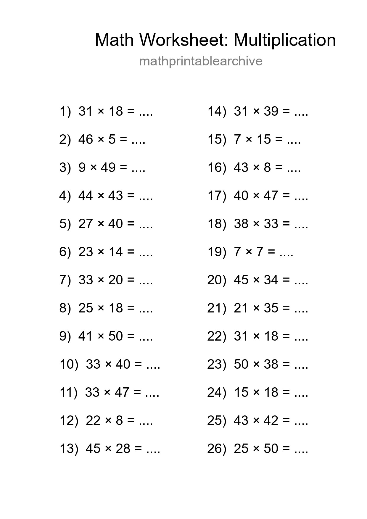 Free 26 Multiplication Math Worksheet For Grade 2 - Part 18