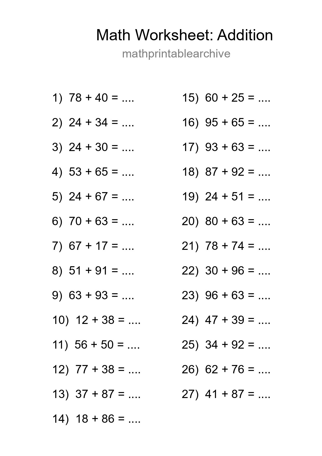 Free 27 Addition Math Worksheet For Grade 3 With Answers - Part 287