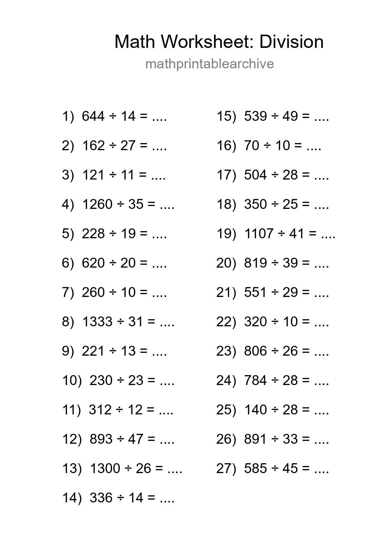 Free 27 Division Math Worksheet For Grade 2 - Part 224