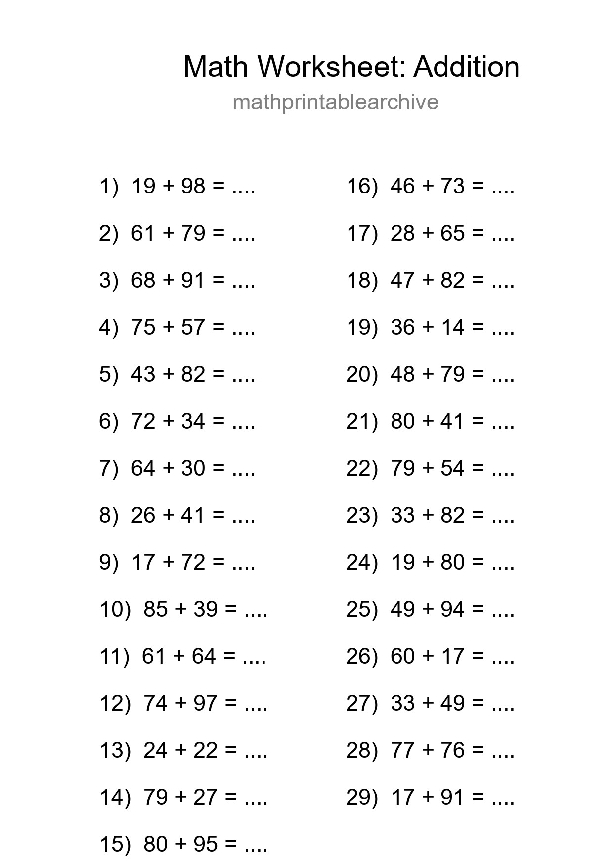 Free 29 Addition Math Worksheet For Grade 3 With Answers - Part 221