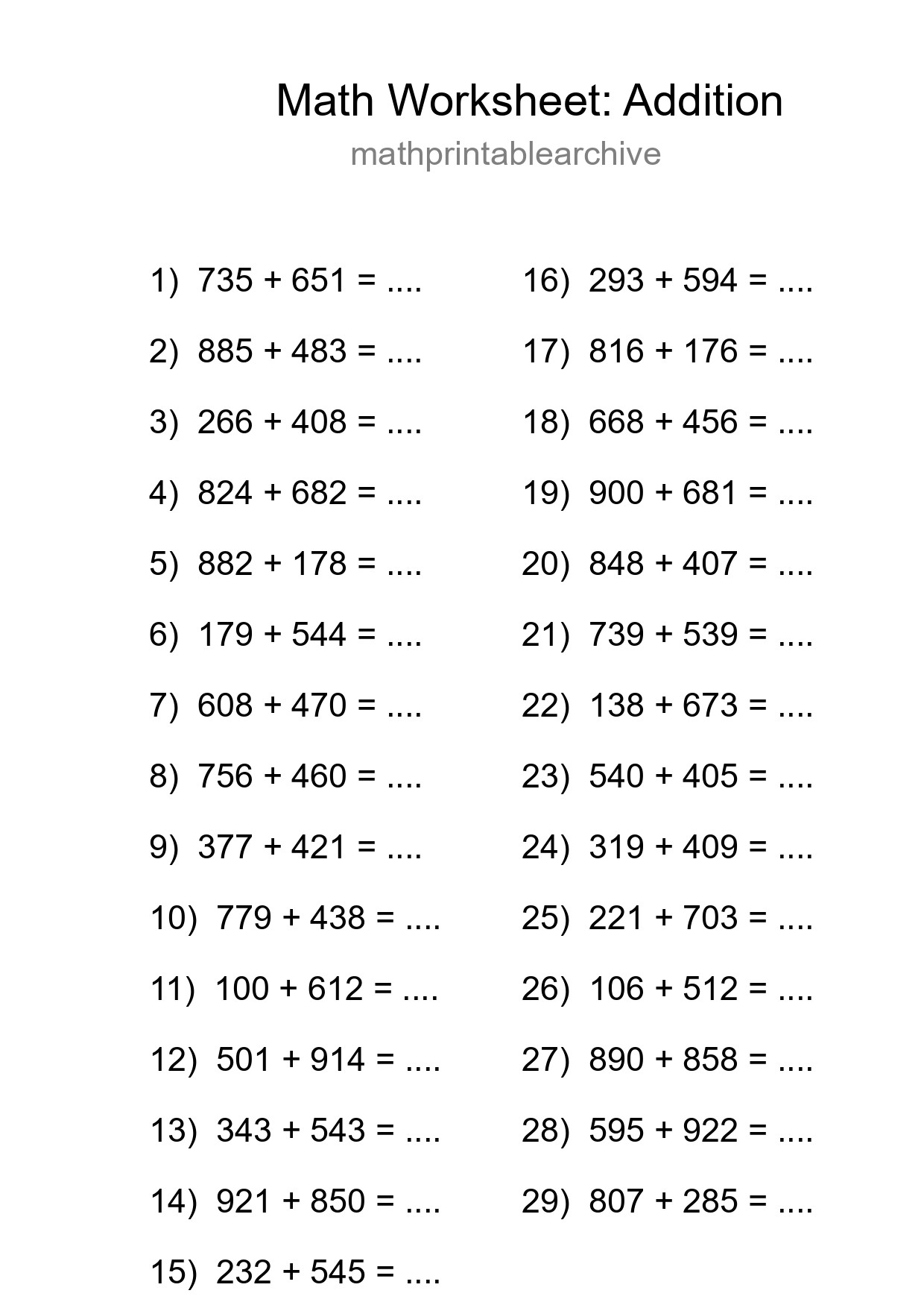 Free 29 Addition Math Worksheet For Grade 5 - Part 298