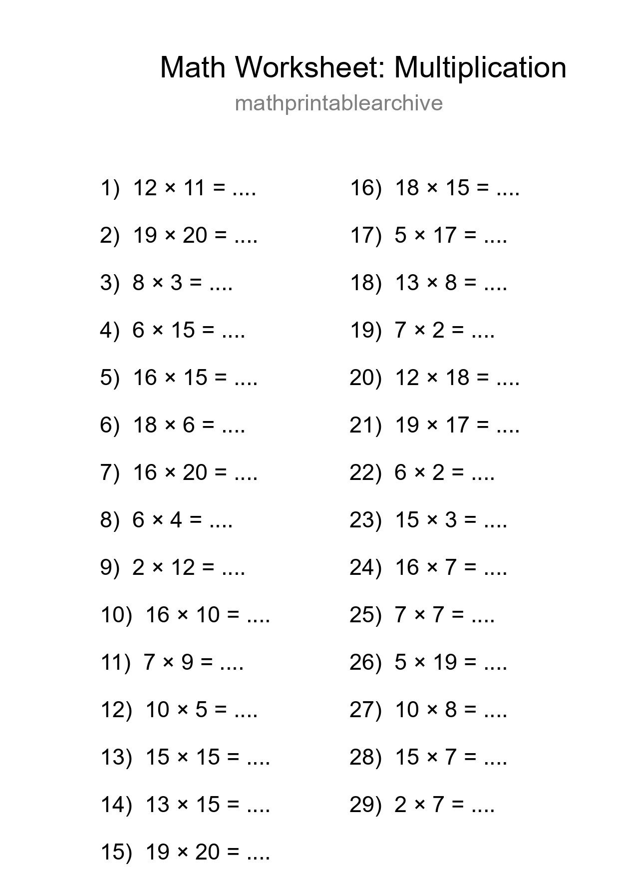 Free 29 Multiplication Math Worksheet For Grade 2 - Part 205