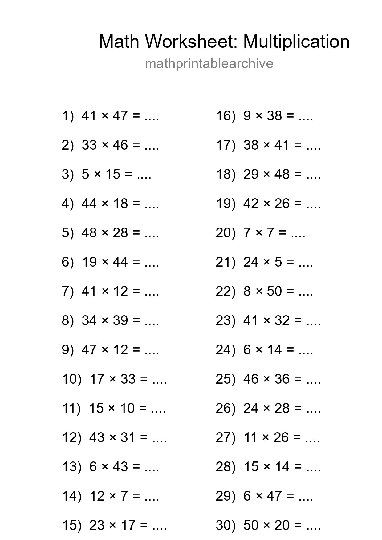 Free 30 Multiplication Math Worksheet For Grade 2 - Part 260
