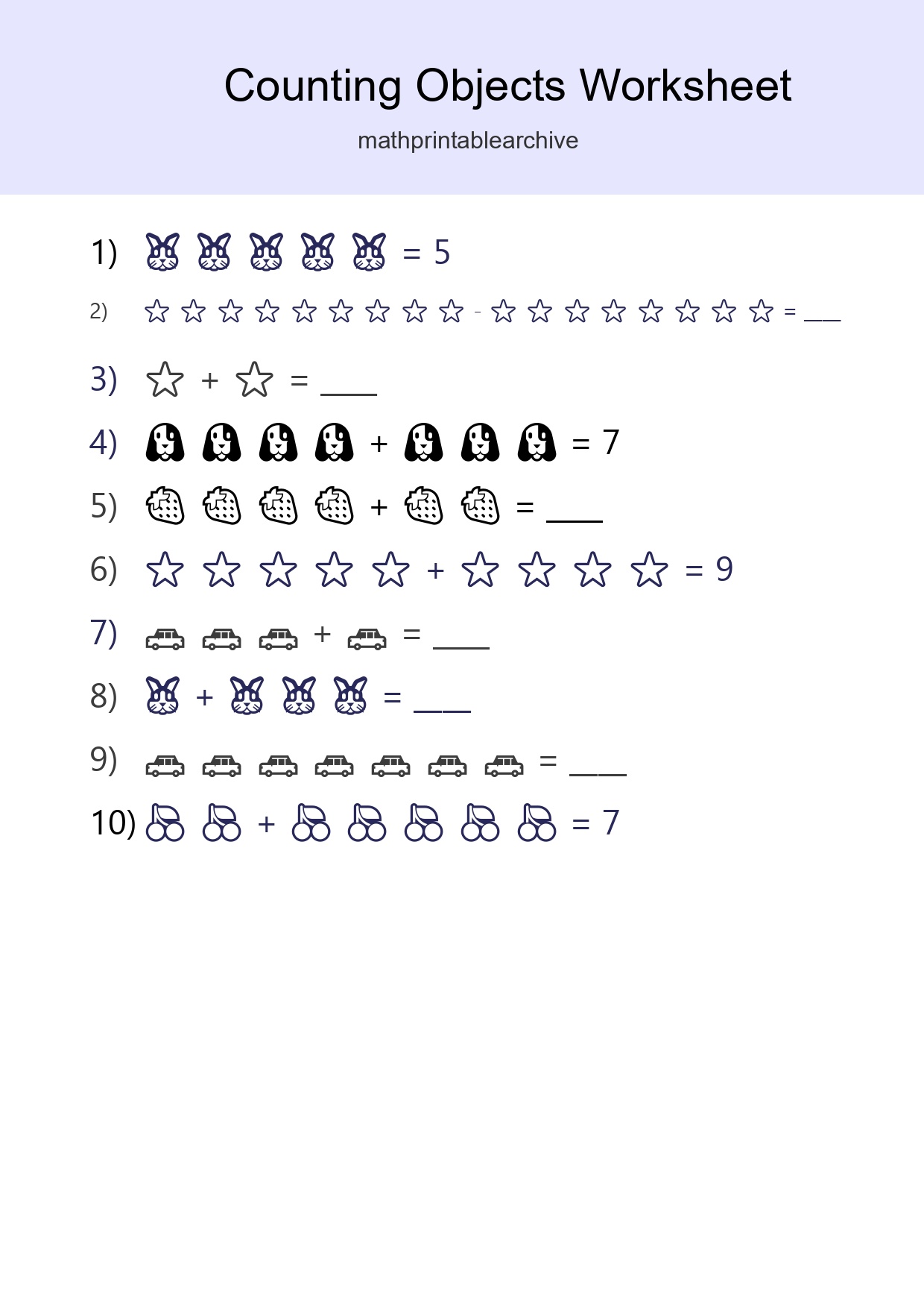 Free Counting Objects Worksheet For Kindergarten Printable - Part 47