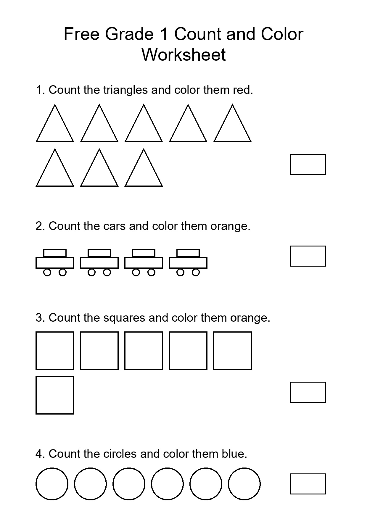 Free Grade 1 Count and Color Worksheet