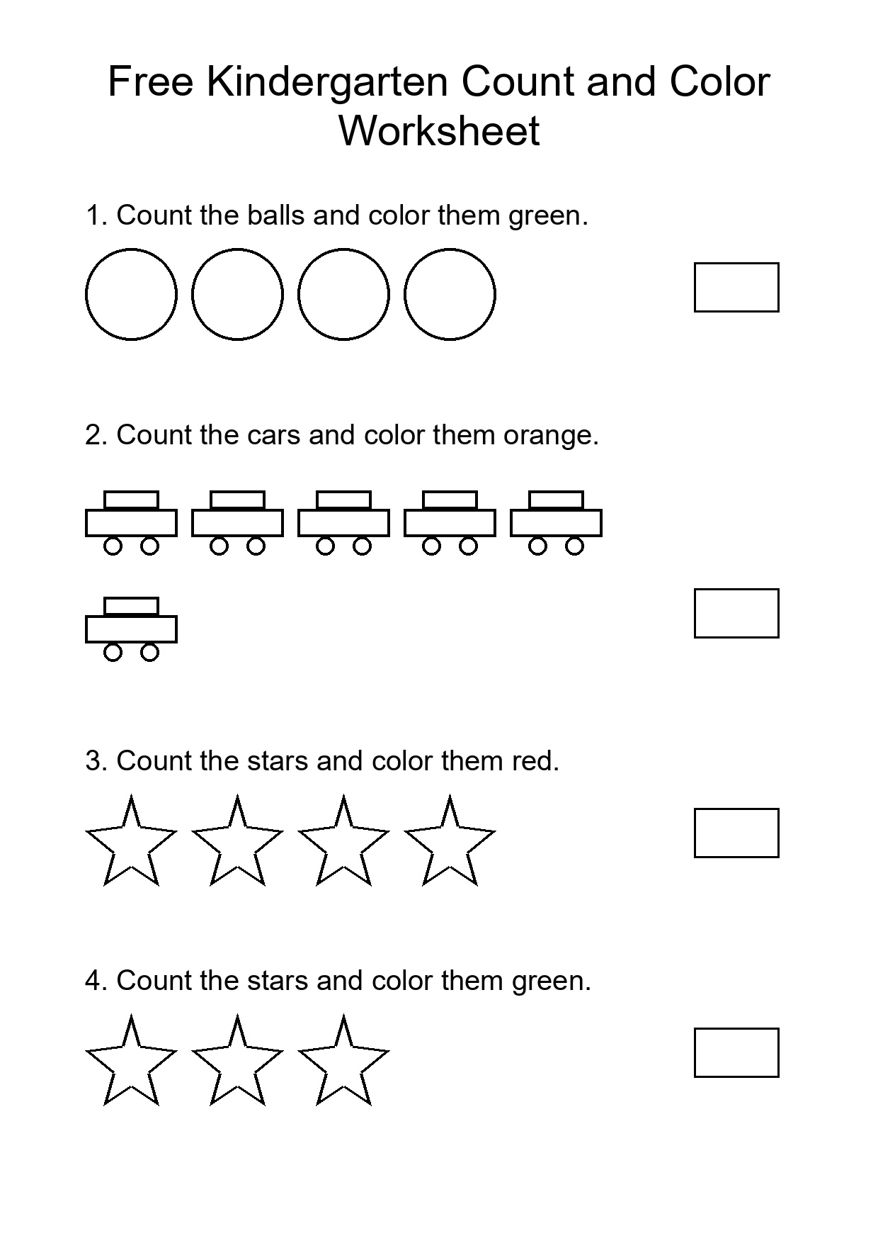 Free Kindergarten Count and Color Worksheet
