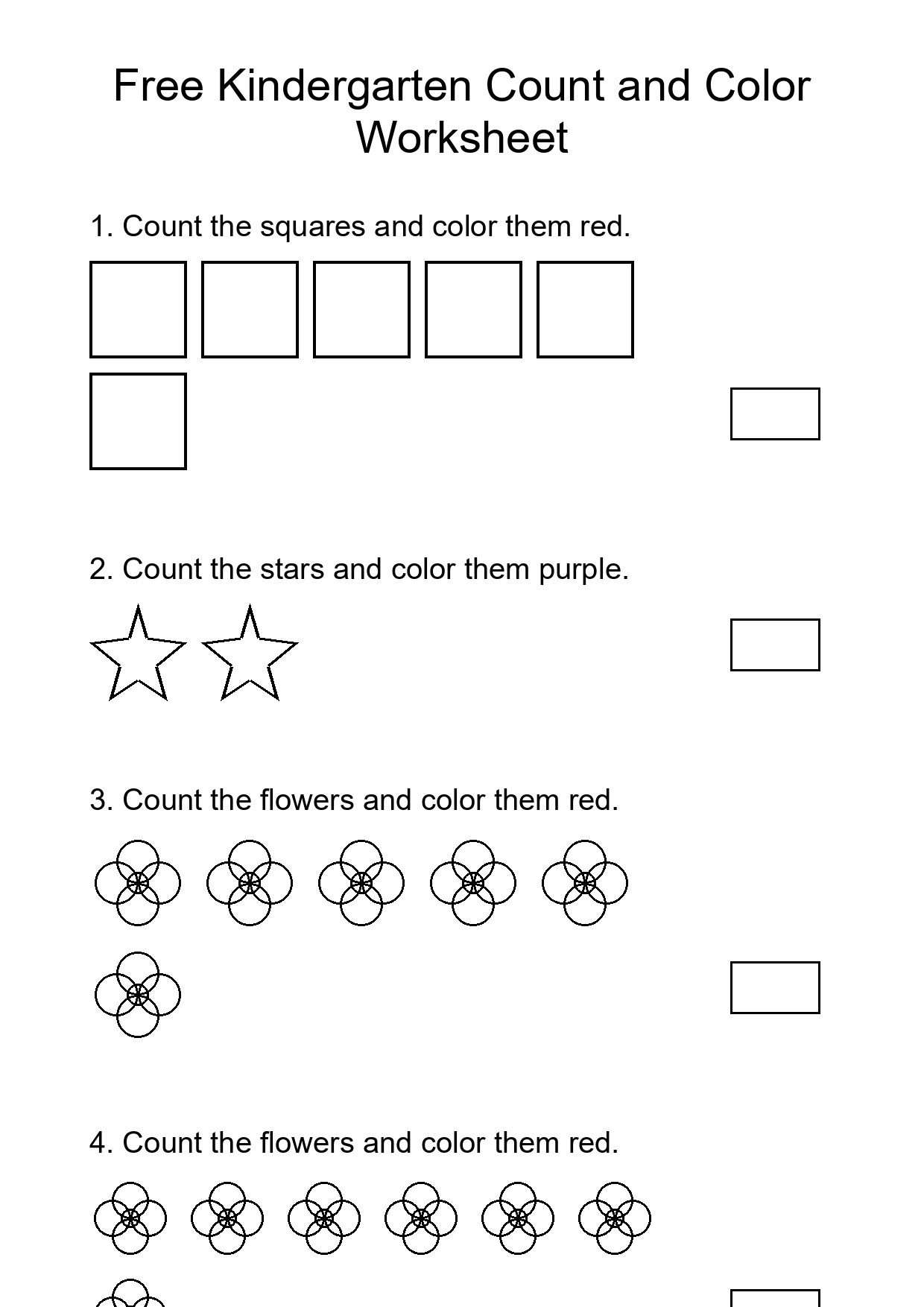 Free Kindergarten Count and Color Worksheet