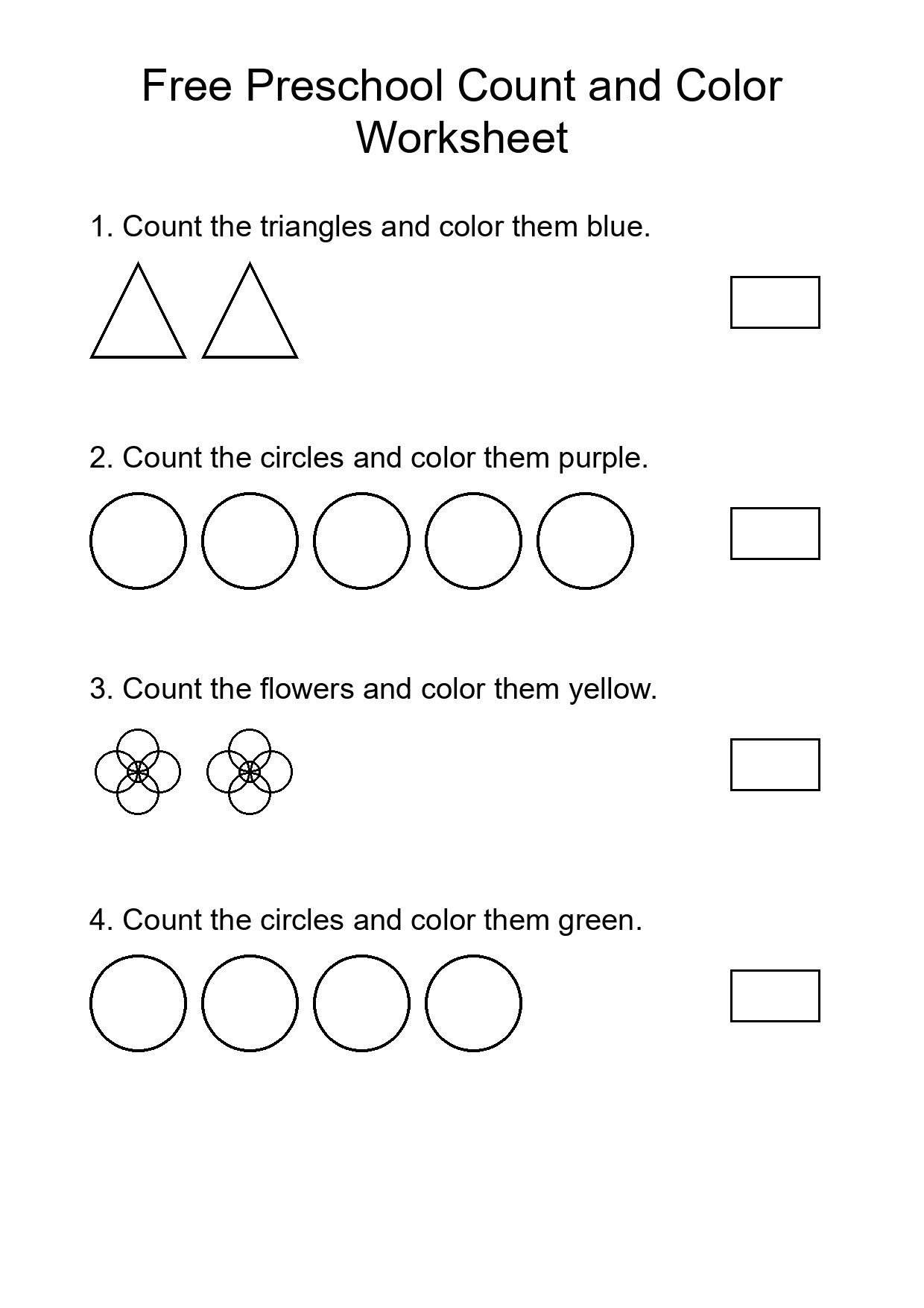 Free Preschool Count and Color Worksheet