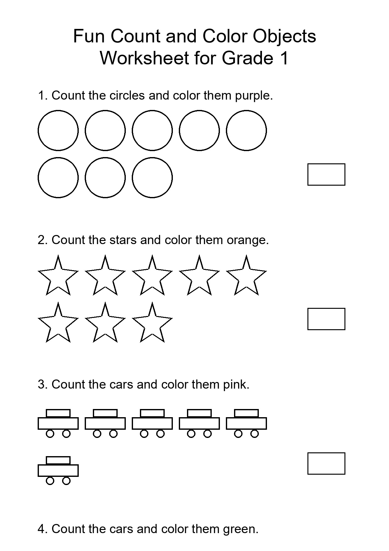Fun Count and Color Objects Worksheet for Grade 1