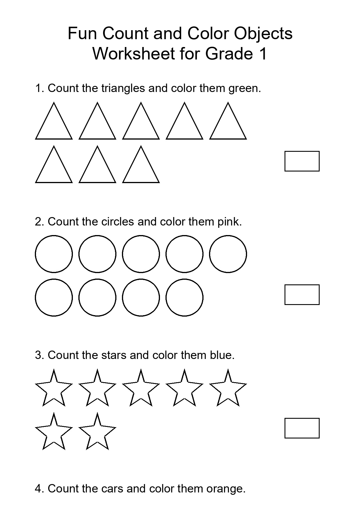 Fun Count and Color Objects Worksheet for Grade 1