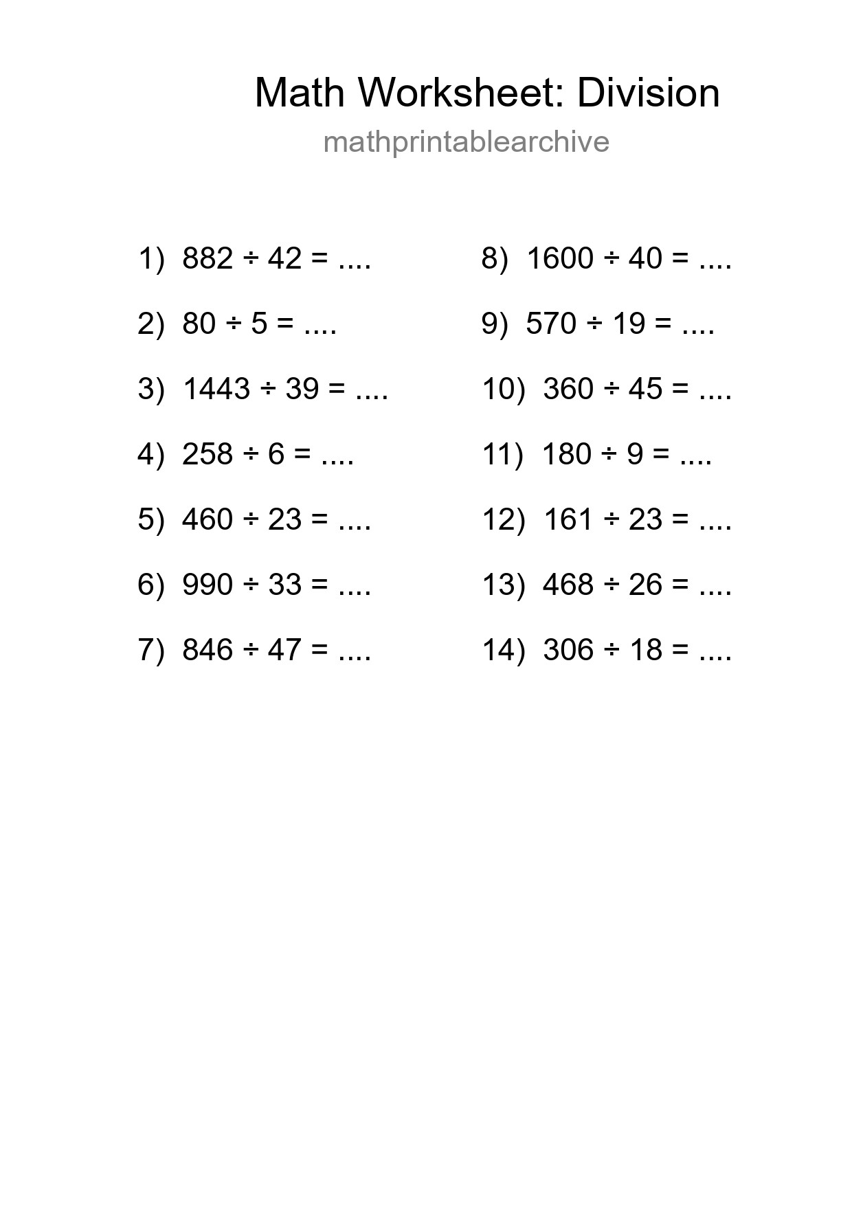 Grade 2 Division Practice Worksheet (14 Problems) - Part 81