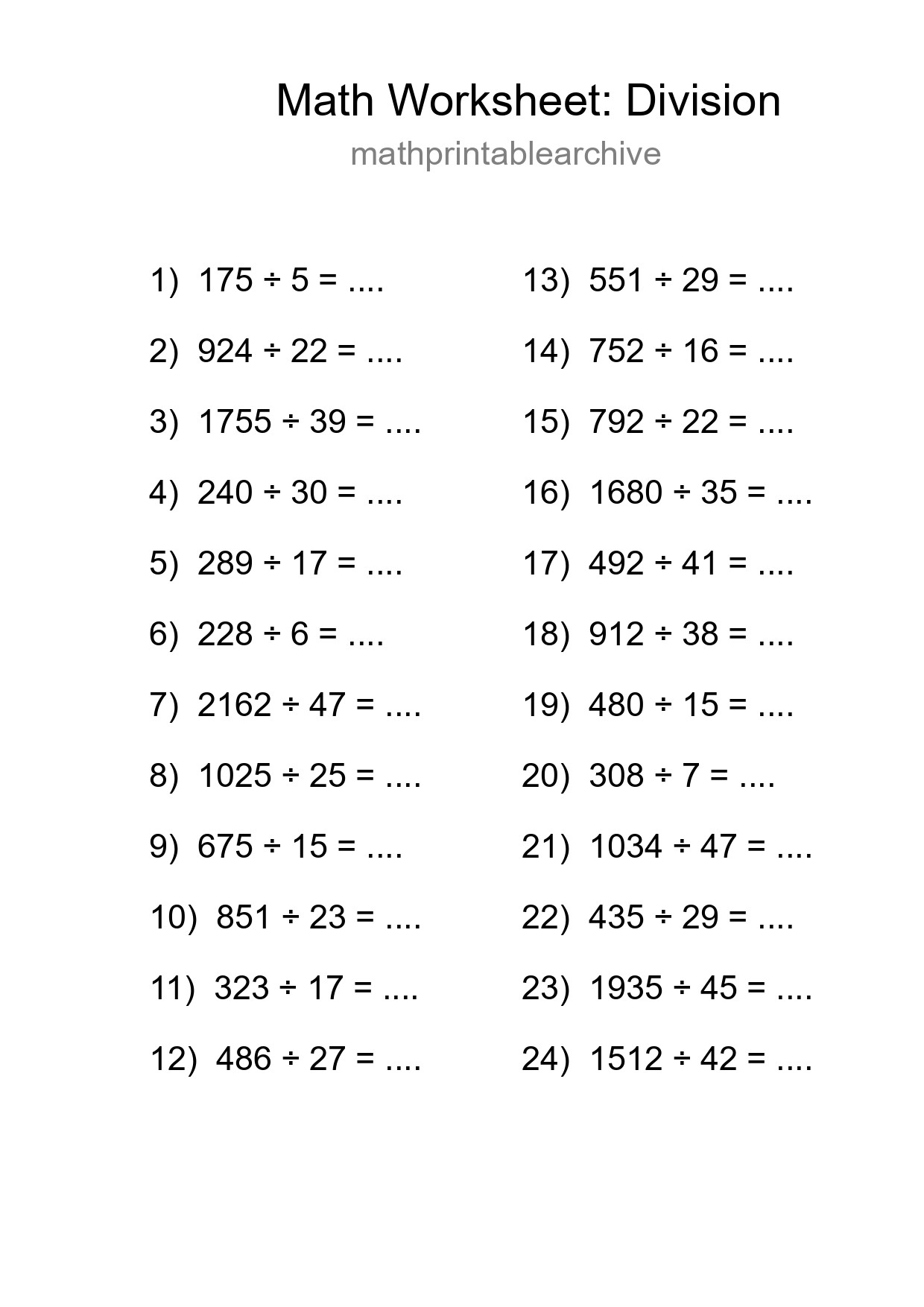Grade 2 Division Practice Worksheet (24 Problems) - Part 235