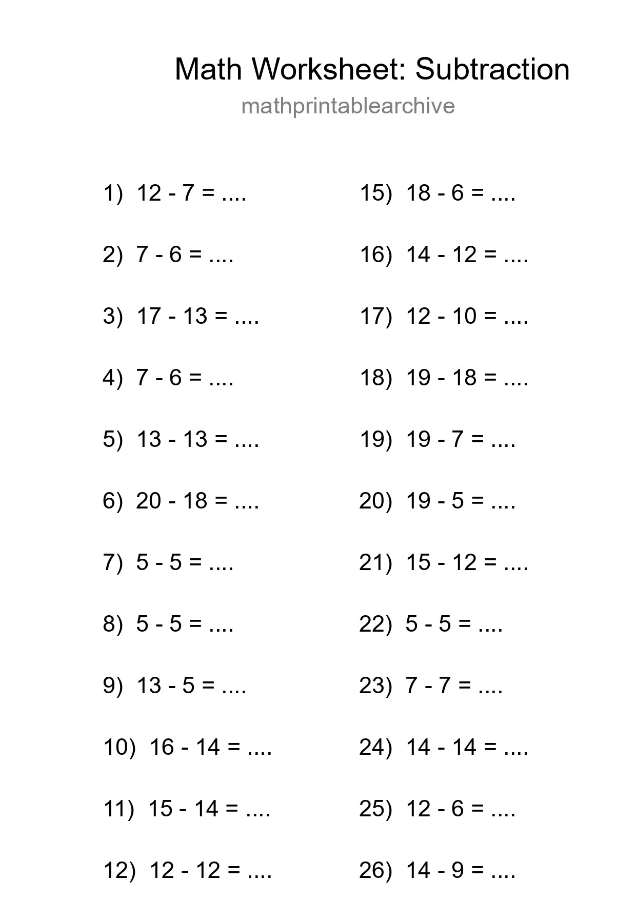 Grade 2 Subtraction Practice Worksheet (28 Problems) - Part 41