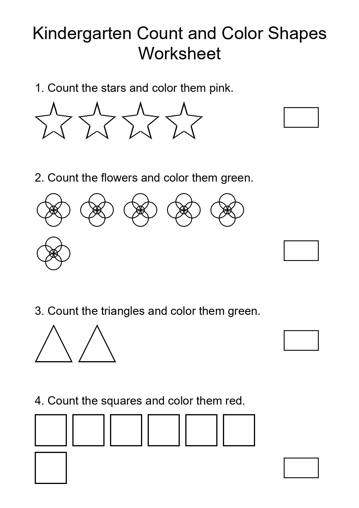 Kindergarten Count and Color Shapes Worksheet