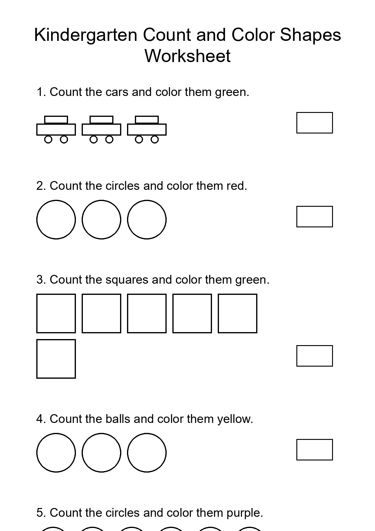 Kindergarten Count and Color Shapes Worksheet