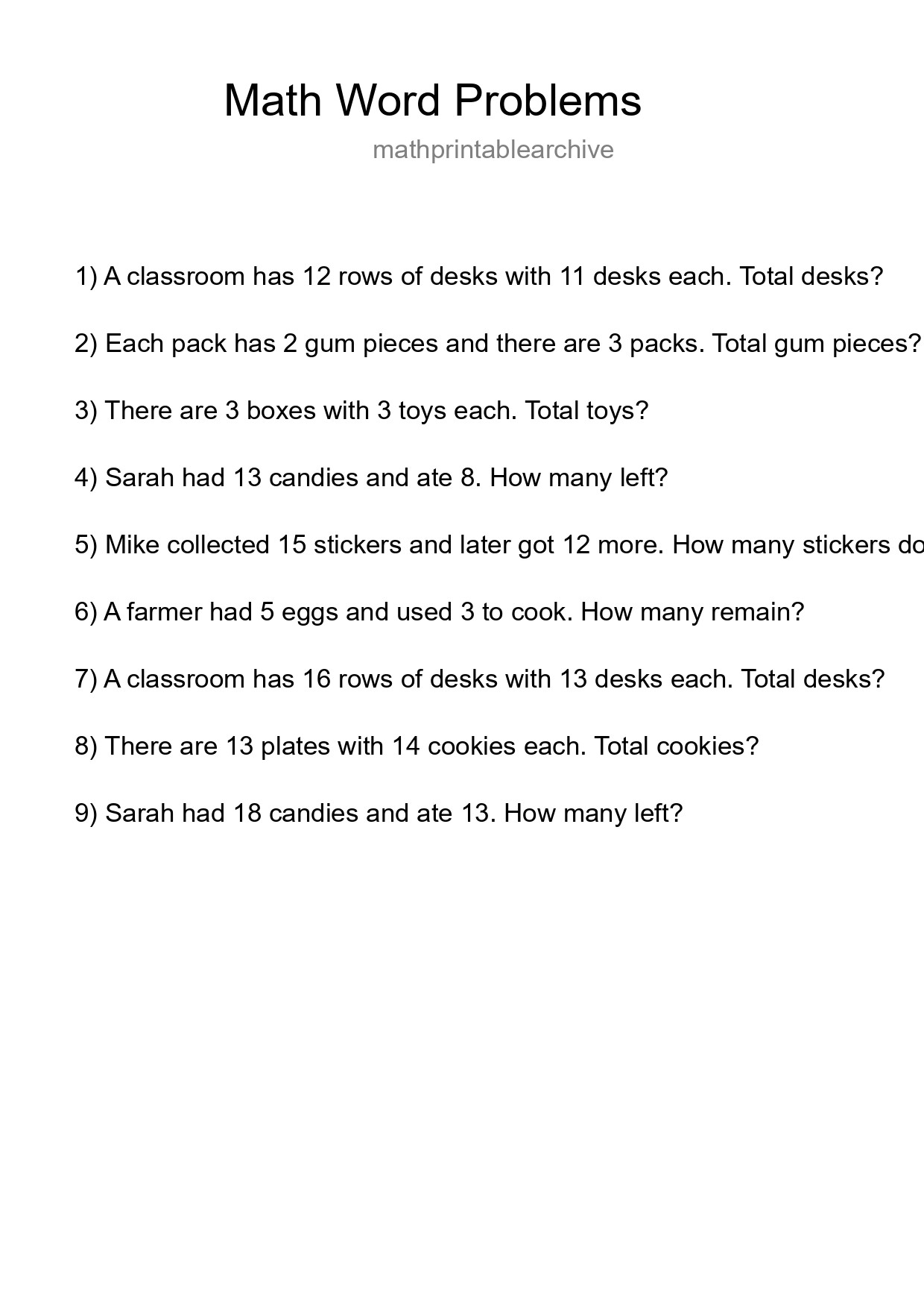 Math Word Problem Worksheet