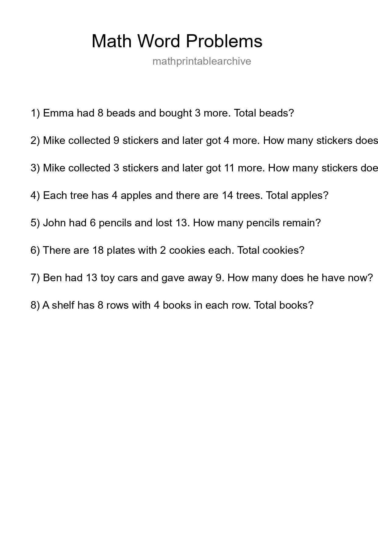 Math Word Problem Worksheet