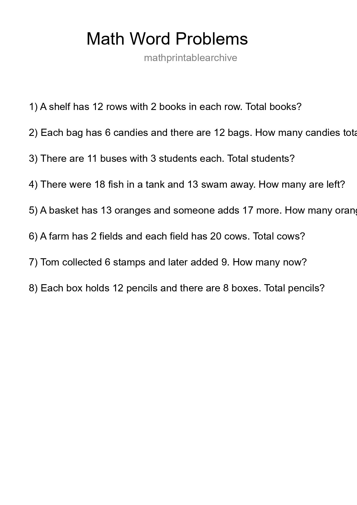 Math Word Problem Worksheet