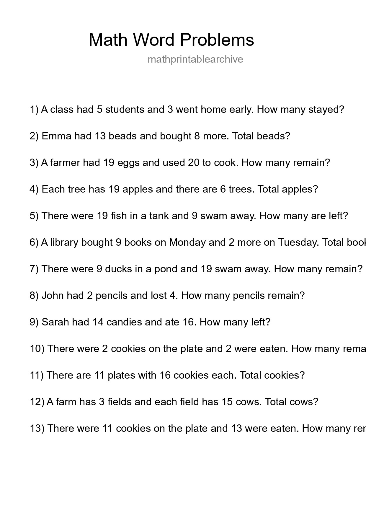 Math Word Problem Worksheet