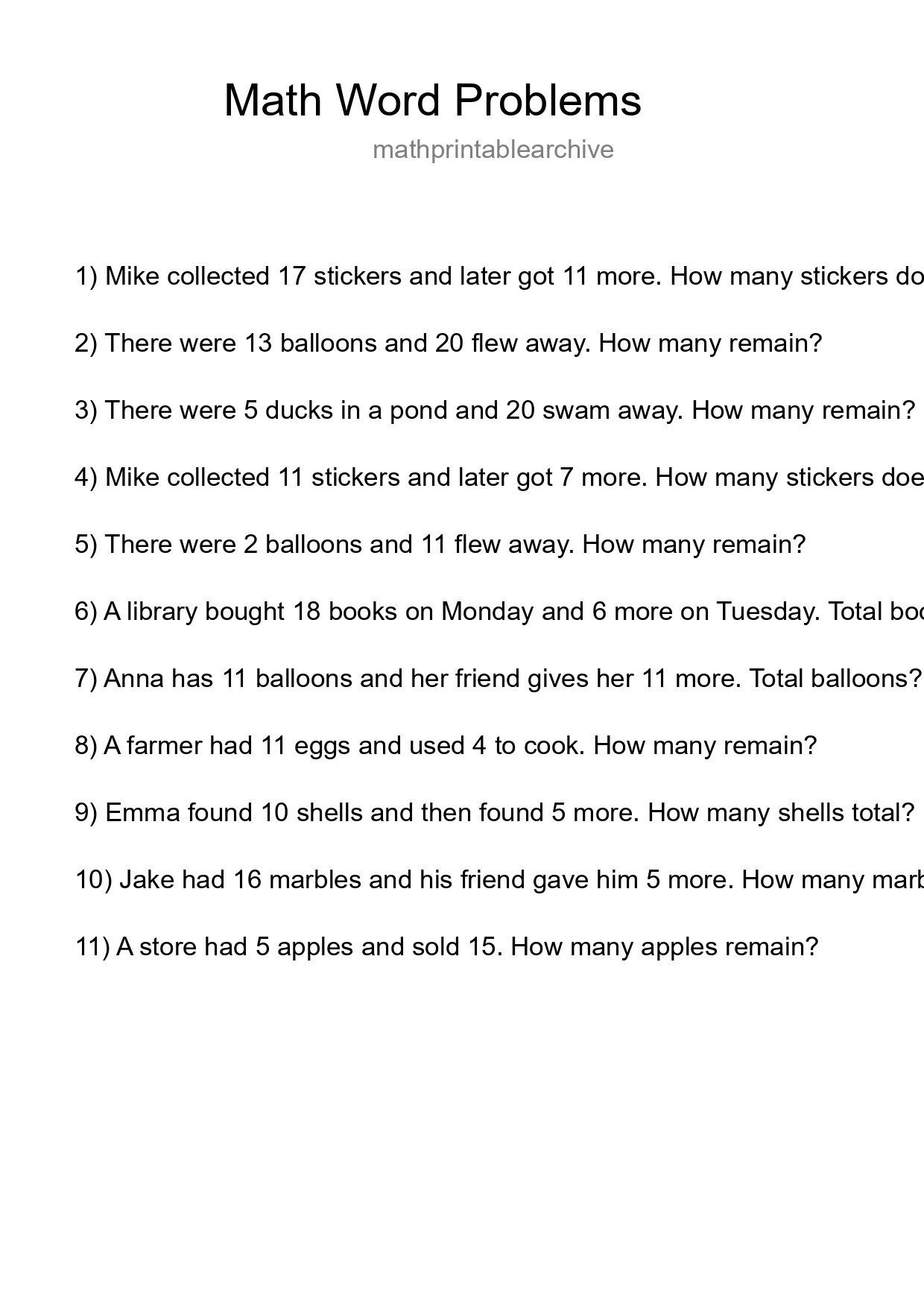 Math Word Problem Worksheet
